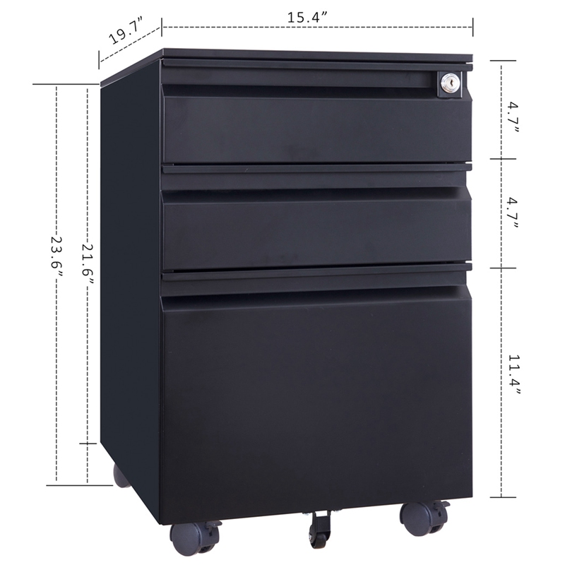 3 Drawer Mobile File Cabinet with Lock, Metal Filing Cabinet Legal/Letter Size, Fully Assembled Except Wheels