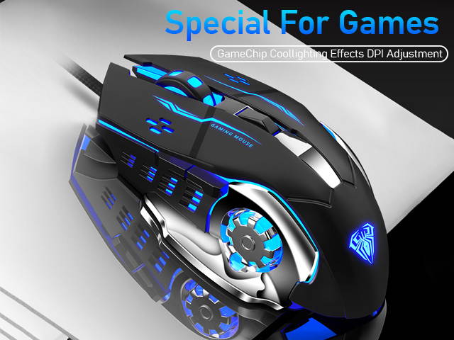 AULA S20 Gaming Mouse Marco Programmable Cool Lighting USB Optical Mouse Gaming for PC Laptop Computer