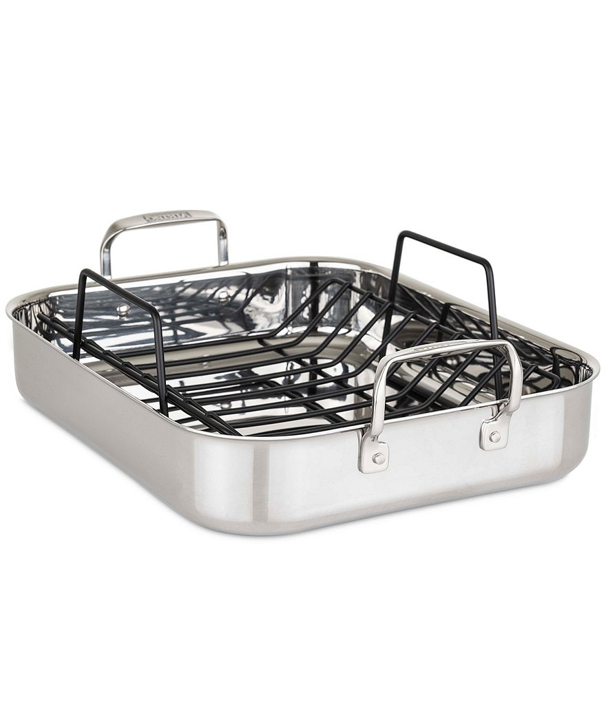 Viking 3-Ply Mirror Stainless Steel 16#double; Roasting Pan with Non-Stick Rack and Carving Set