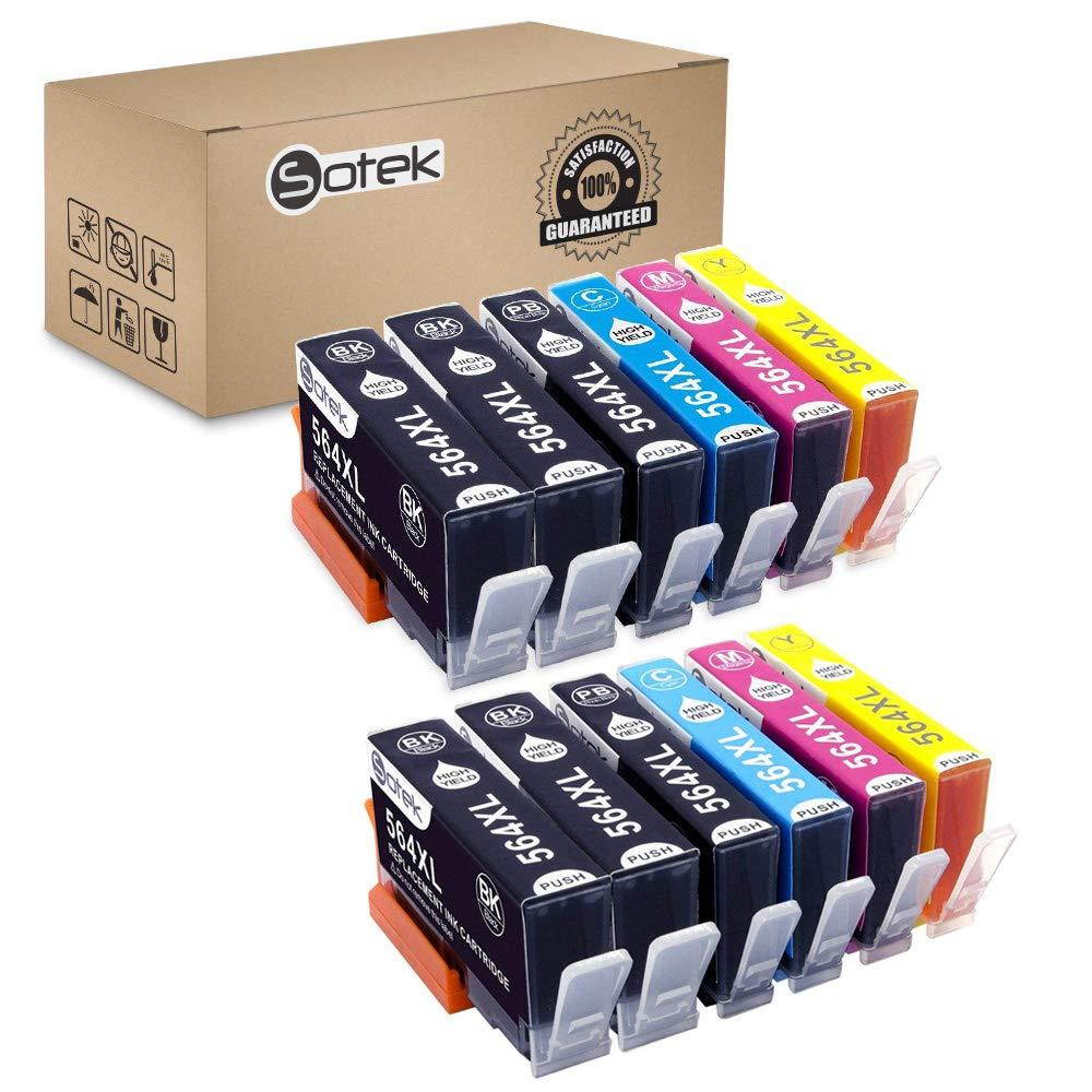 Sotek Compatible Ink Cartridge Replacement for hp 564XL, Work with Photosmart 7520 6520 5520 5525 6510 Officejet 4610 4620 4622 Deskjet 3520 3521 3522-5 Color with Photo BK (2 Sets + 2 BK) 12 Pack