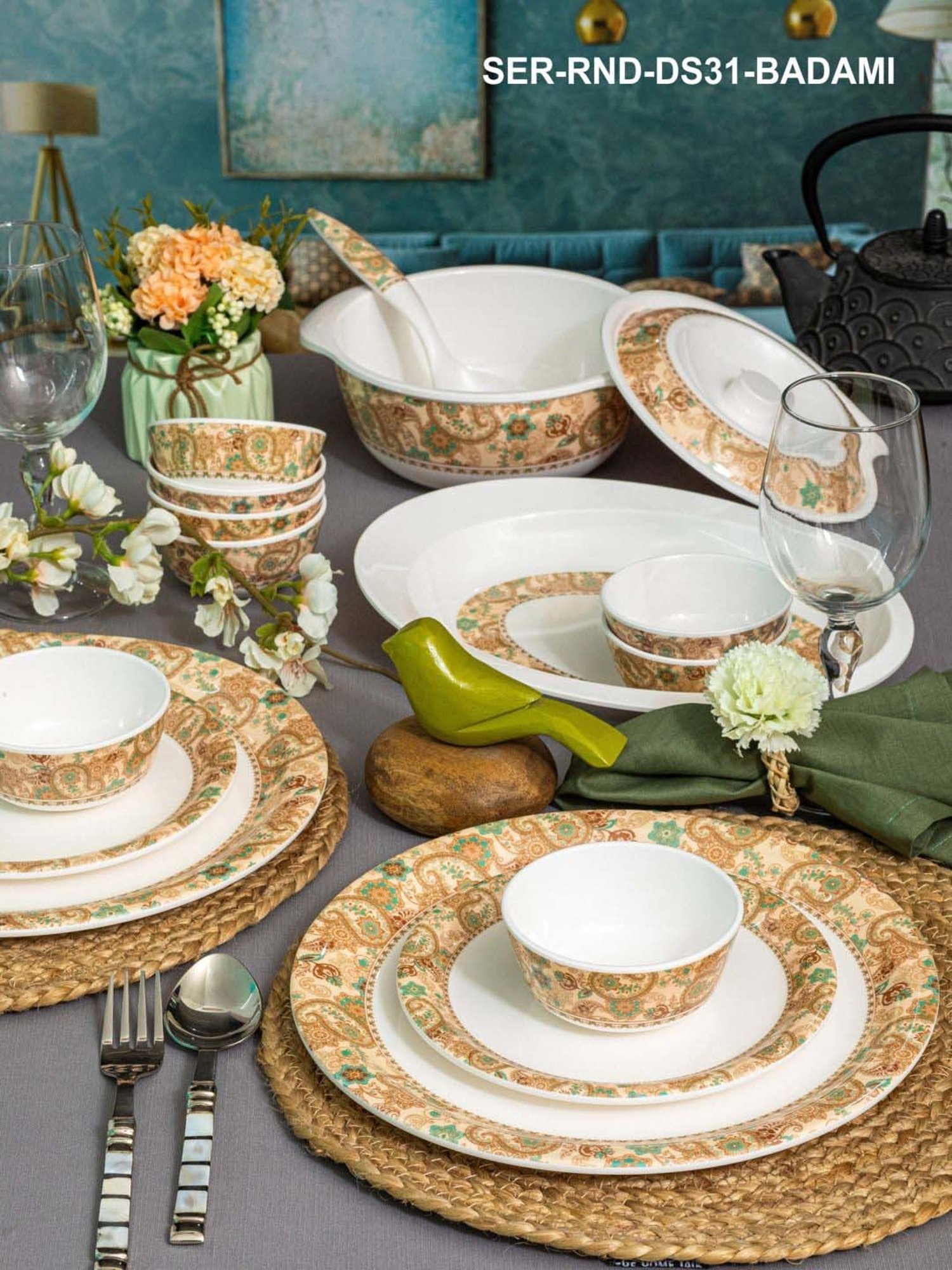 Cello White & Rust Glass Dinner Set