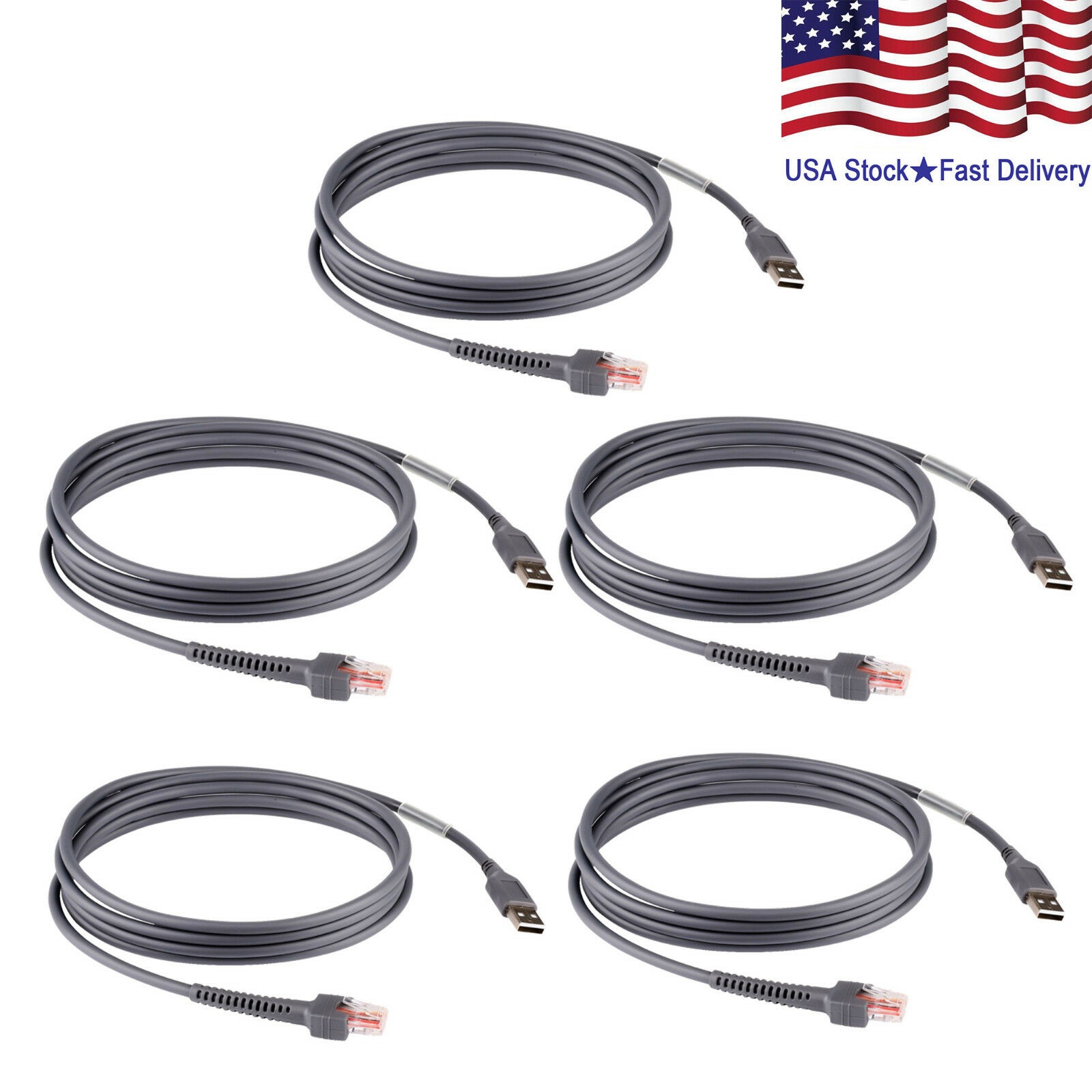 5 PCS USB Cable 6 FT for Symbol Barcode Scanner LS4208 LS7808 LS3408 DS6708
