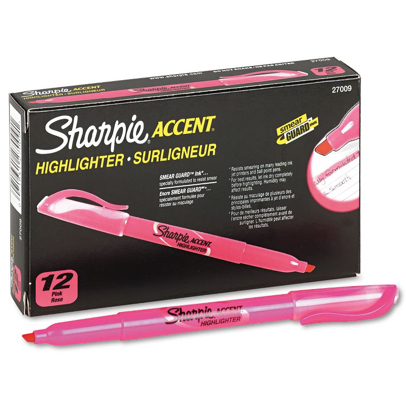 Sharpie Accent Pocket Style Highlighter Chisel Tip Fluorescent Pink Dozen 27009