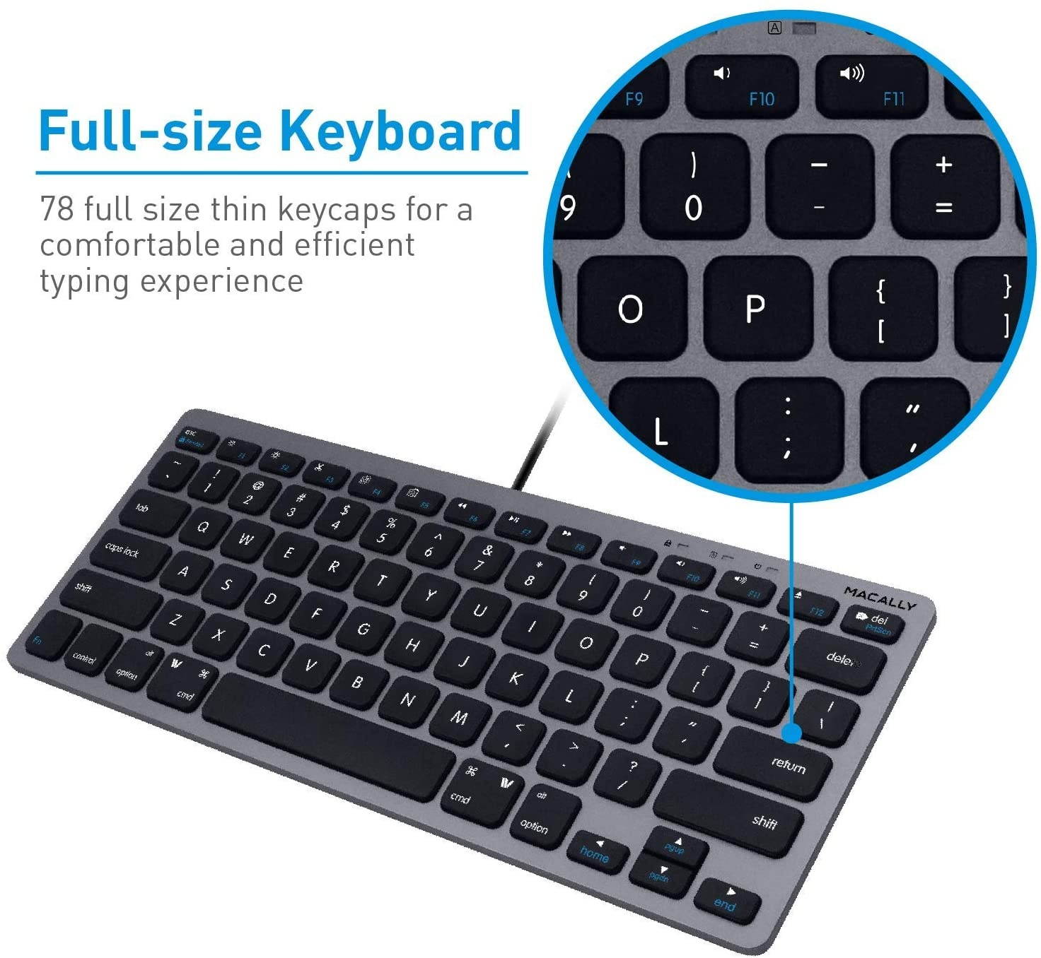 Macally Slim USB Wired Small Compact Mini Computer Keyboard for Apple Mac, iMac, MacBook Pro/Air, Mac Mini, Windows PC Desktops, Laptop (Space Gray)
