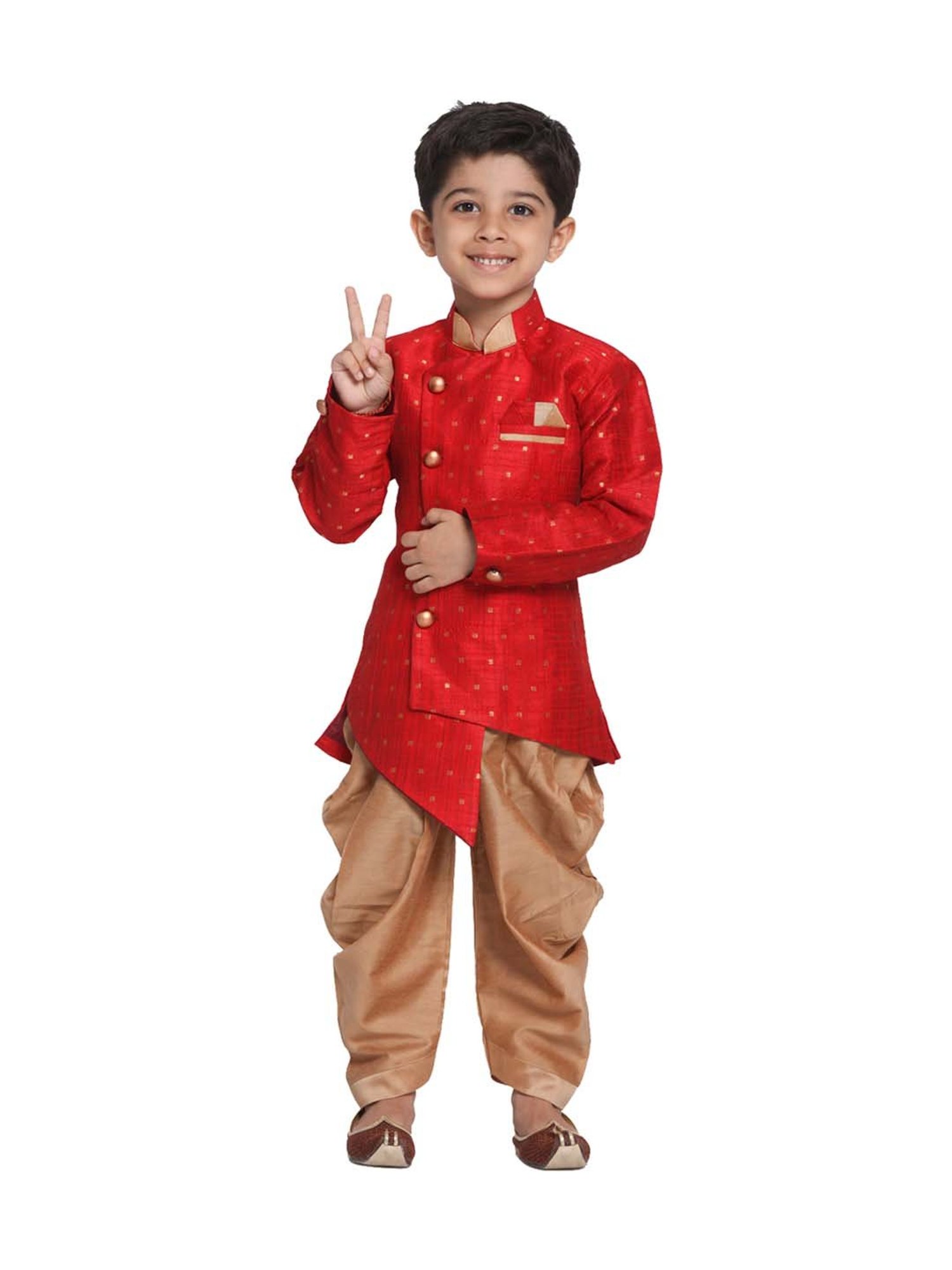 VASTRAMAY Boys Turquoise Floral Full Sleeves Indowestern