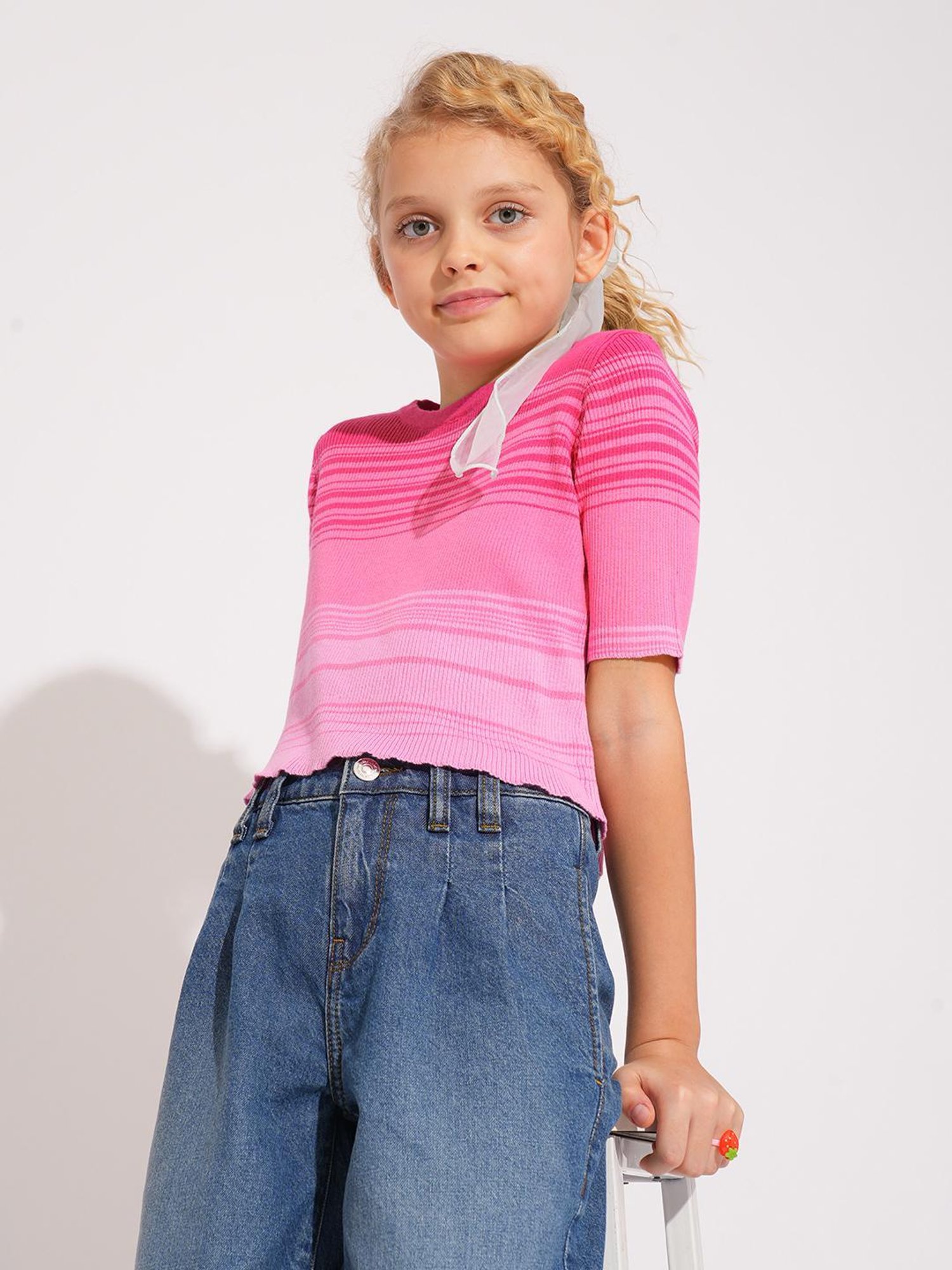 VERO MODA GIRL Kids Raspberry Sorbet Cotton Striped Top