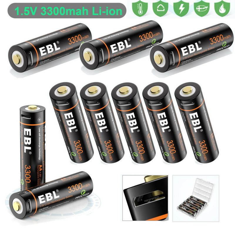 Lot Rechargeable 3300mWh AA Battery 1.5V Li-ion Lithium Batteries  USB Cable