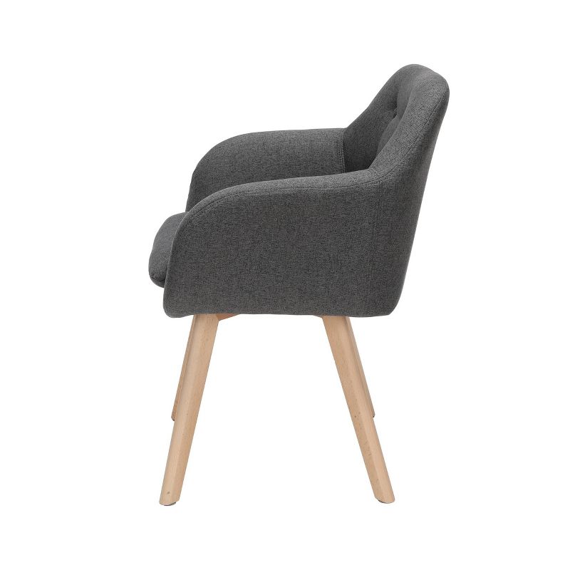 Set of 2 Tufted Fabric Mid-Century Modern Accent Chair with Arms Dining Chair Solid Beechwood Legs Dark Gray - OFM