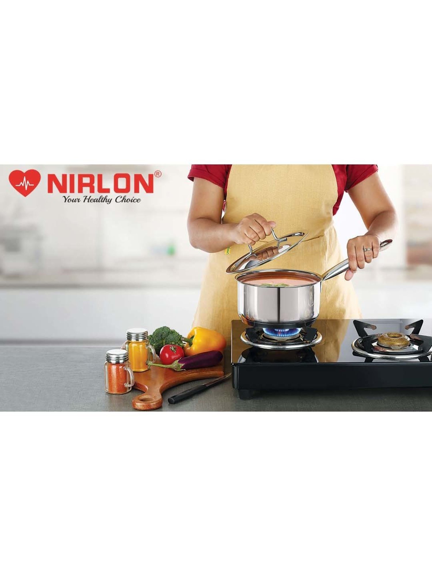 Nirlon Deluxe Silver Stainless Steel 14 cm Induction Tri-Ply Bottom Saucepan With Lid (1.2 L)