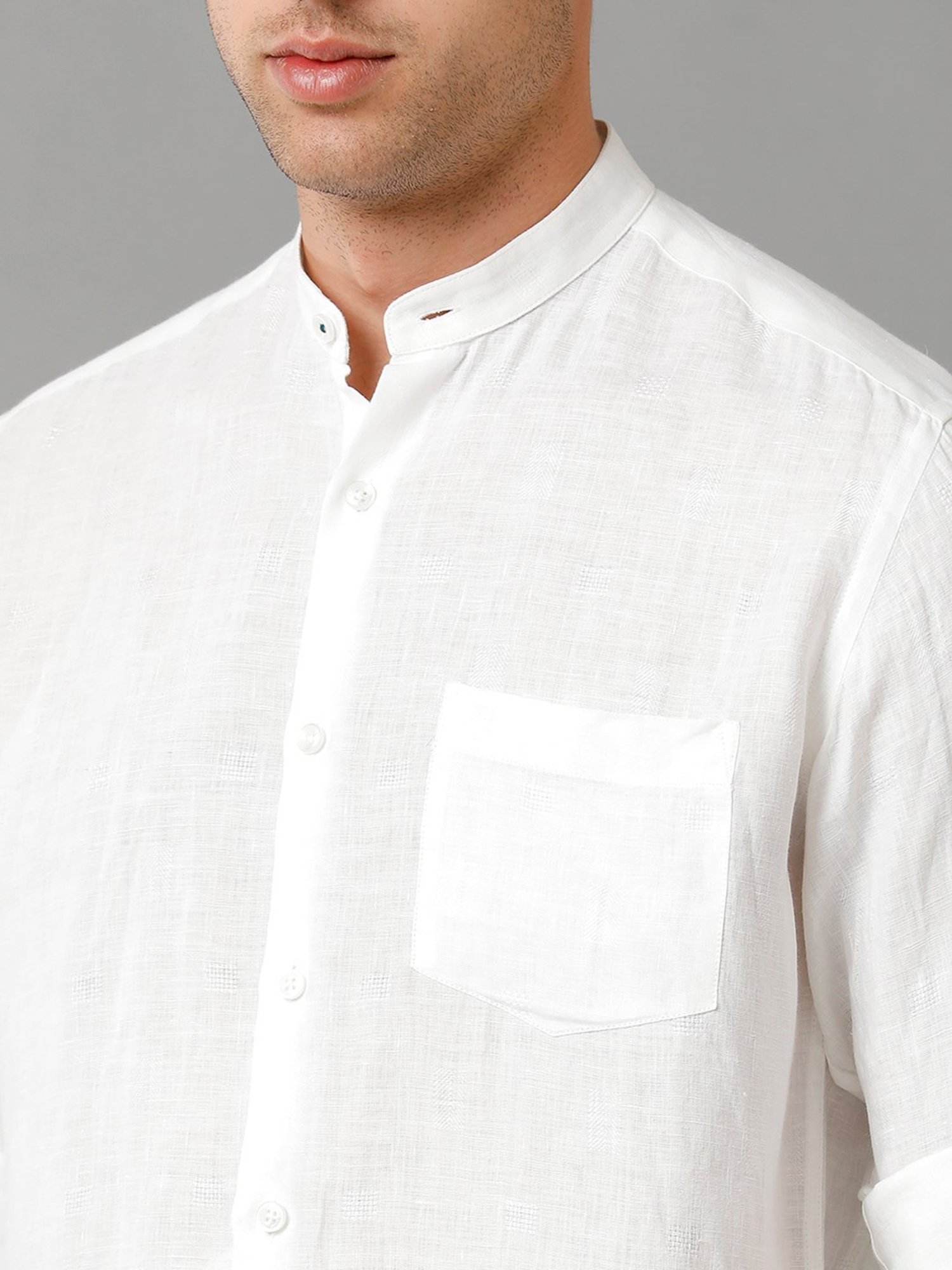 Linen Club White Contemporary Fit Self Design Linen Shirt