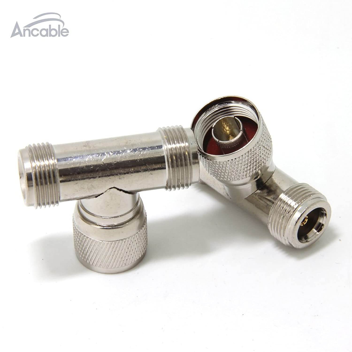 Ancable N-Type Male to Dual 2 N-Type Female (Pack of 2) Triple T Shaped RF Antenna Adapter Connector 3-Way Splitter