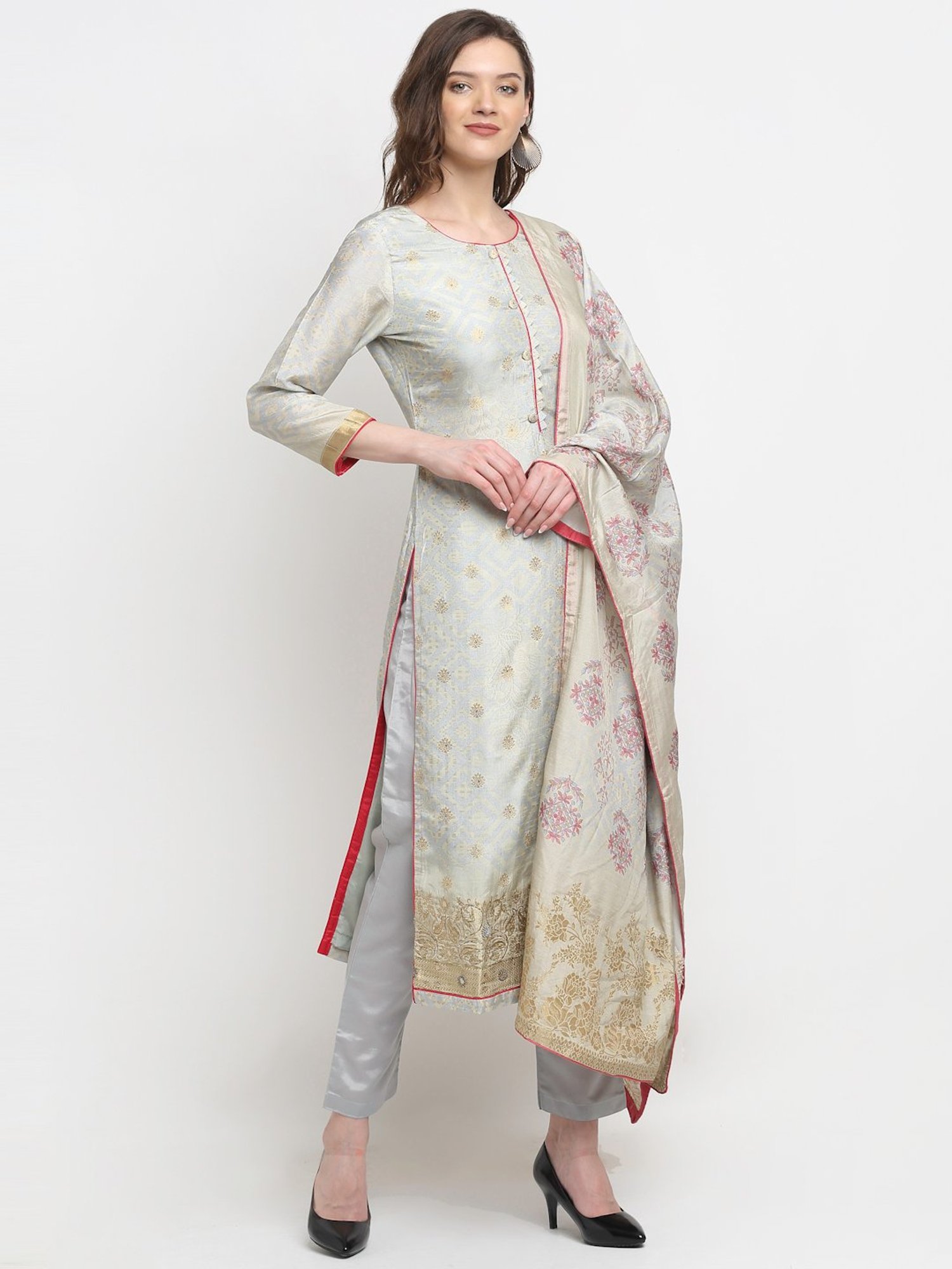 Stylee LIFESTYLE Blue Woven Pattern Unstitched Dress Material