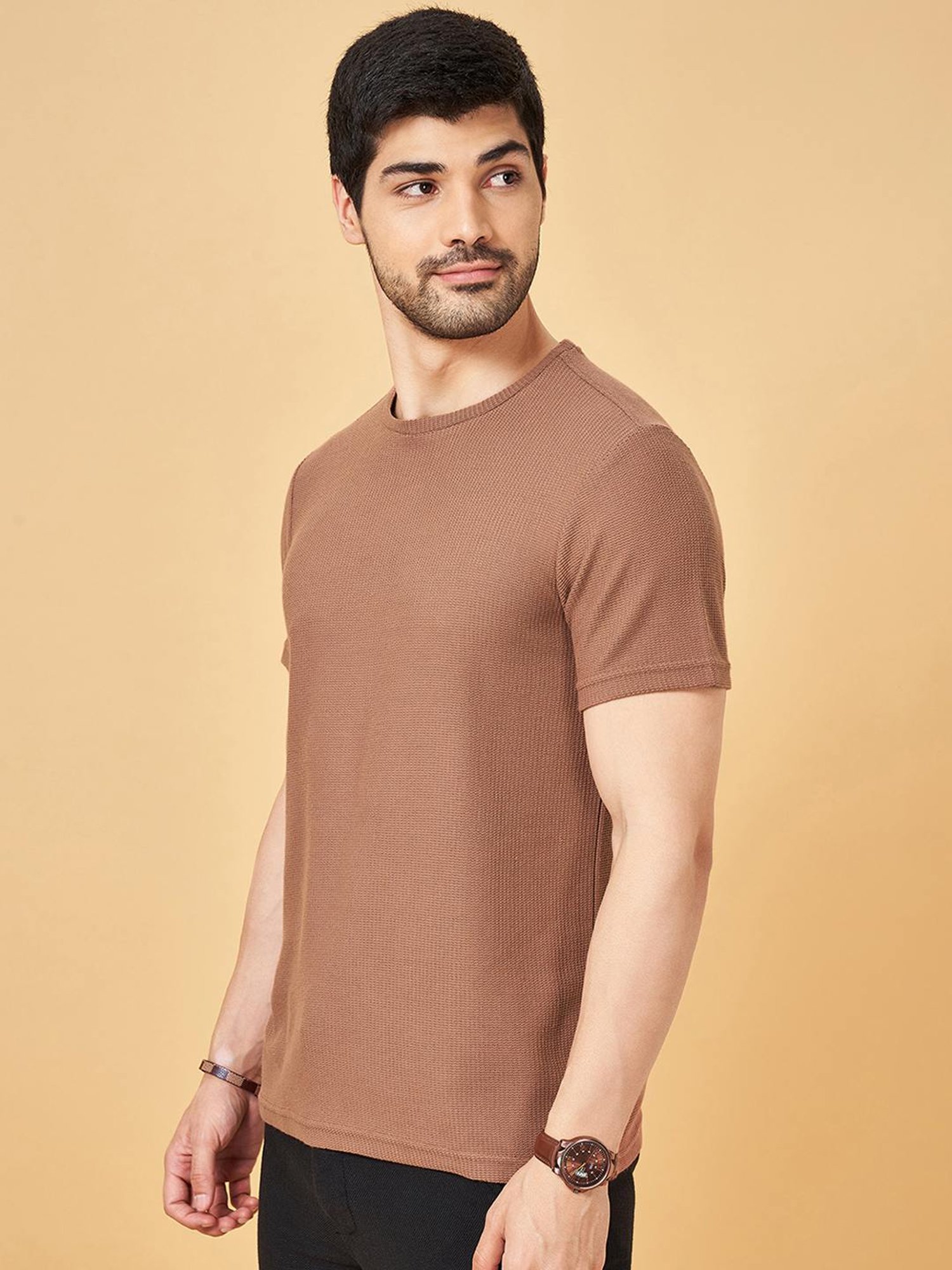 7 Alt By Pantaloons Burlwood Slim Fit Texture T-Shirt