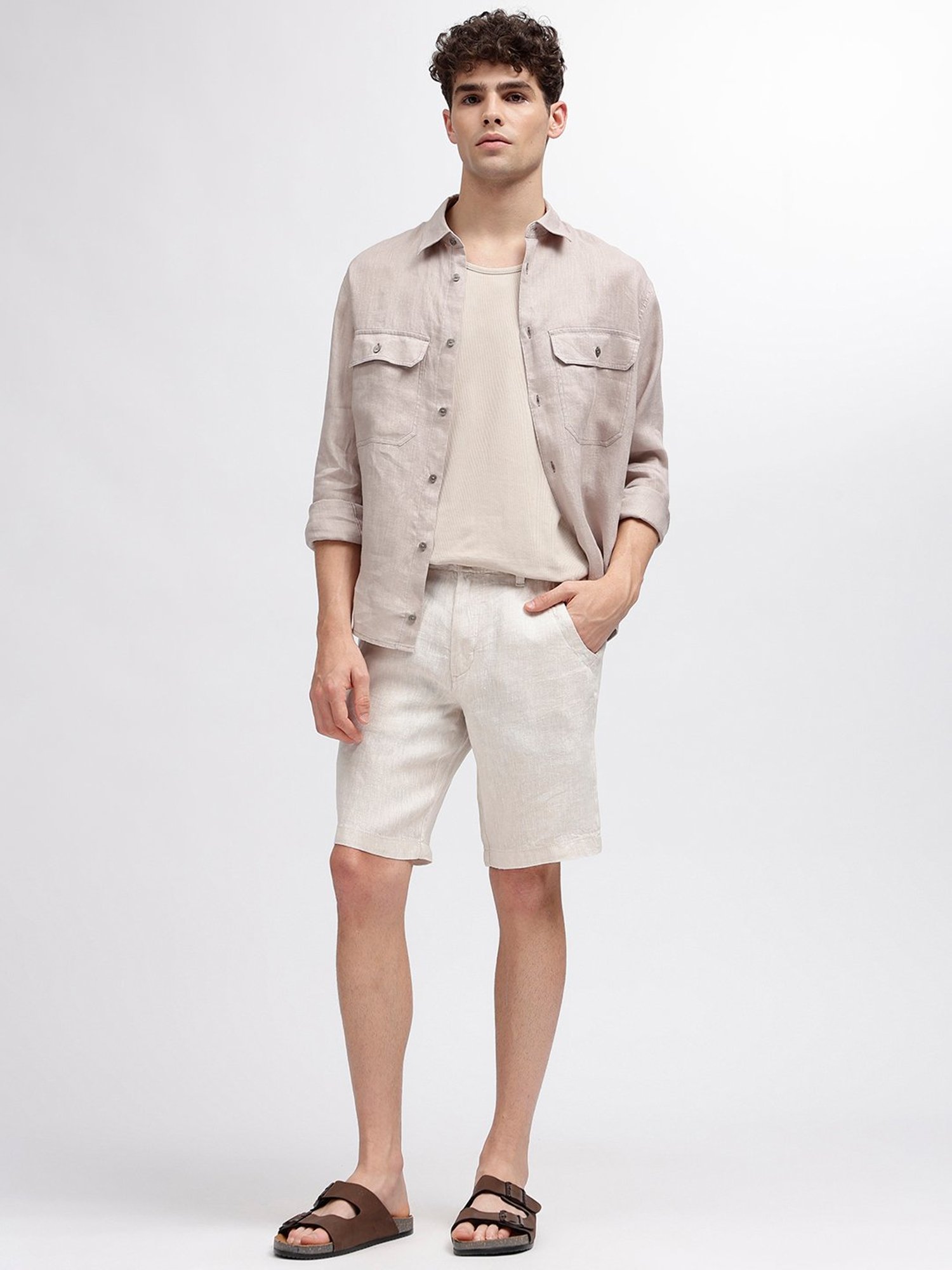 Bruun & Stengade Beige Regular Fit Linen Shorts