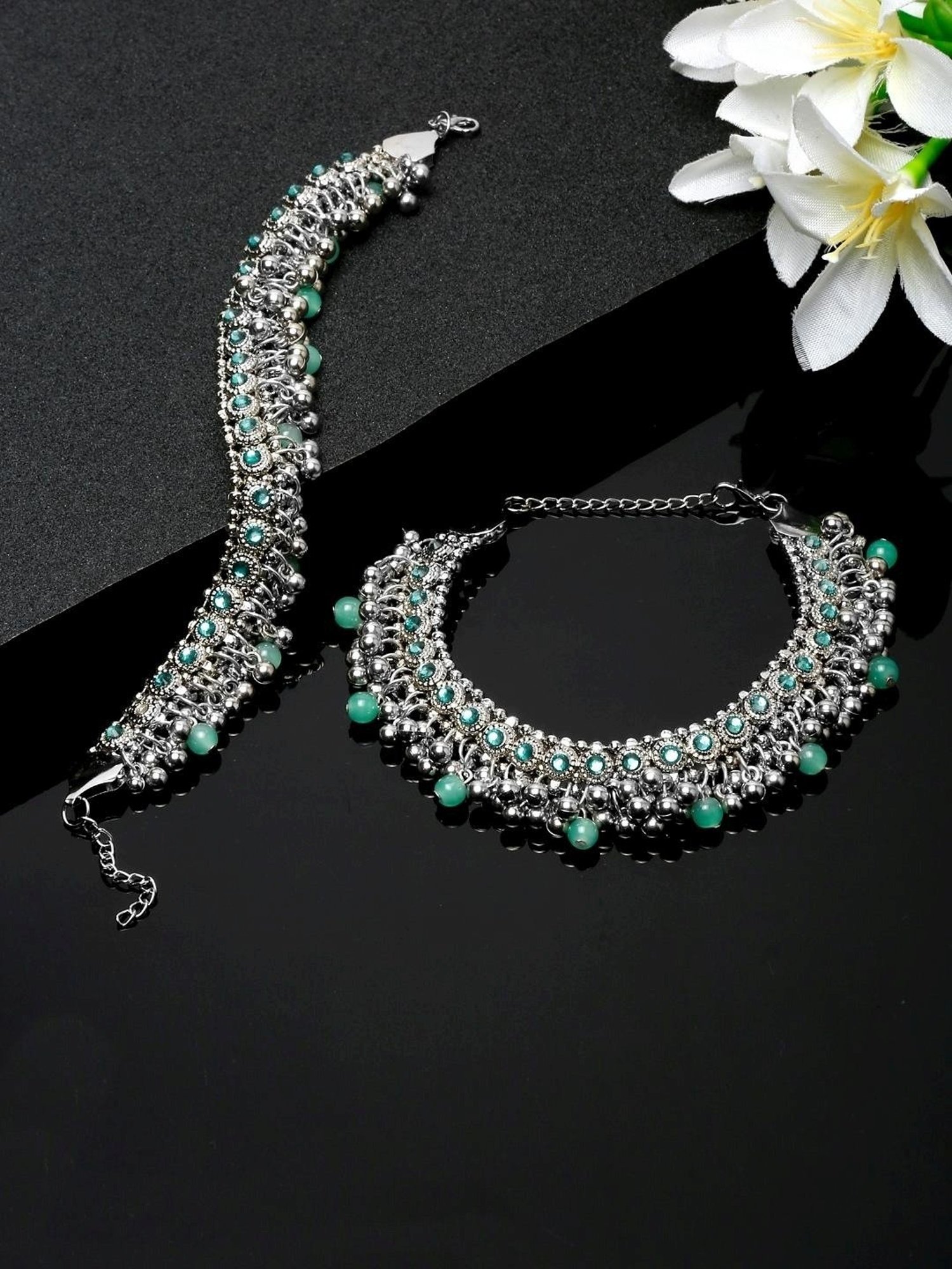 YouBella Gold-Plated Copper Strand Stylish Party Wear Anklets for Women - Set of 2