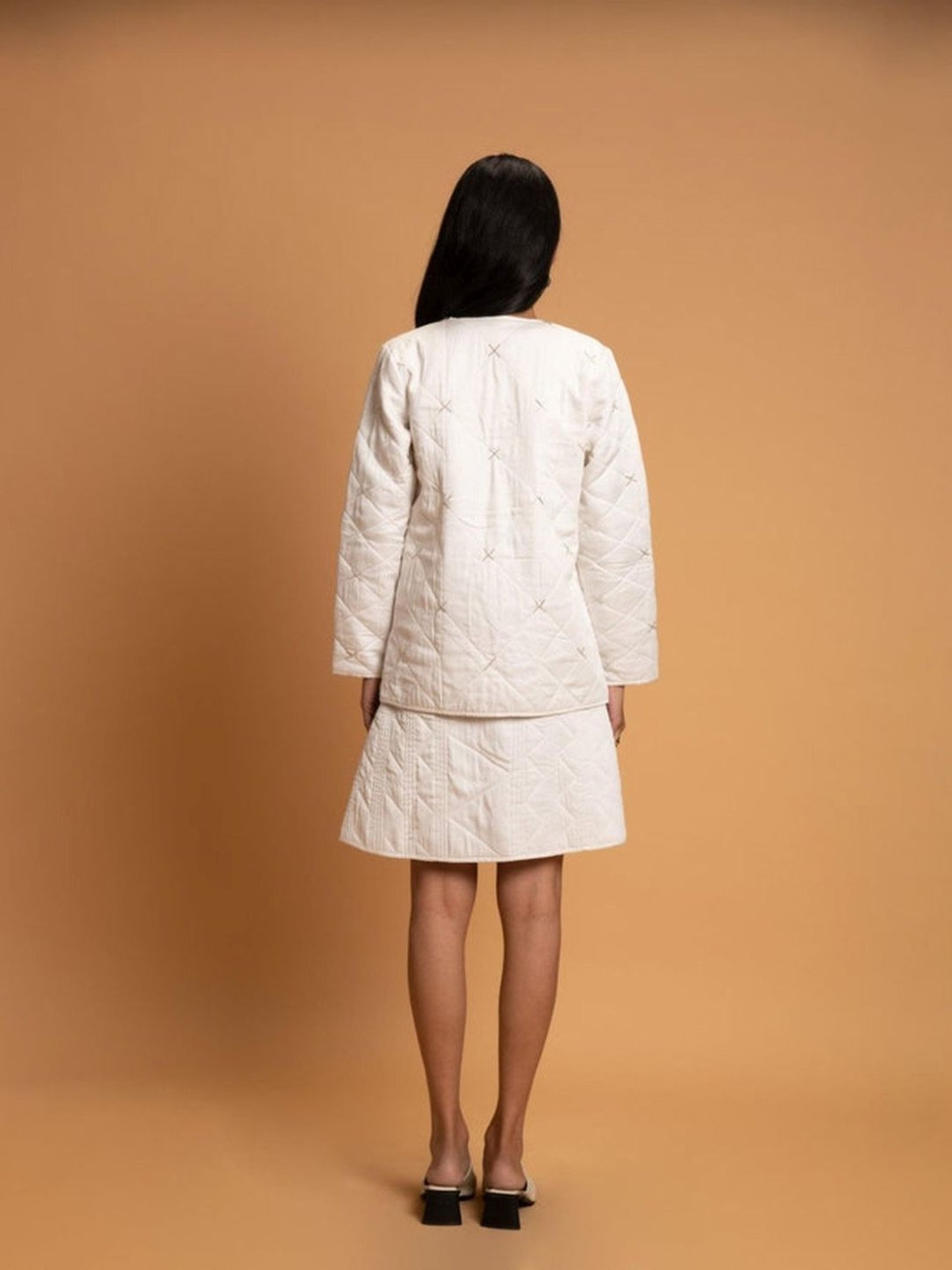 Khajoor Studio White Fragments Snow Quilted Jacket