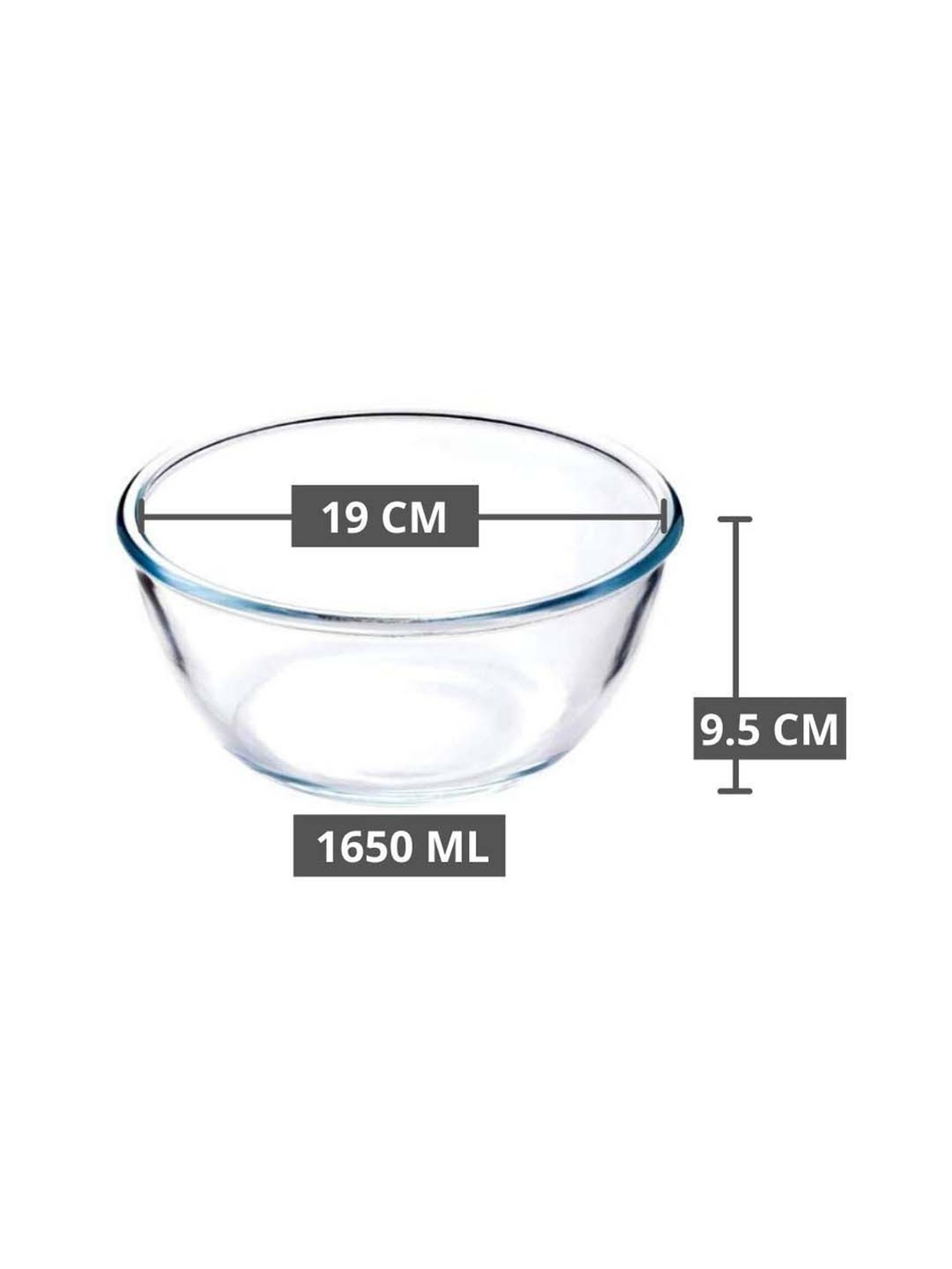 Femora Transparent Borosilicate Glass Mixing Bowls (1650 ml, 3600 ml) - Set of 2