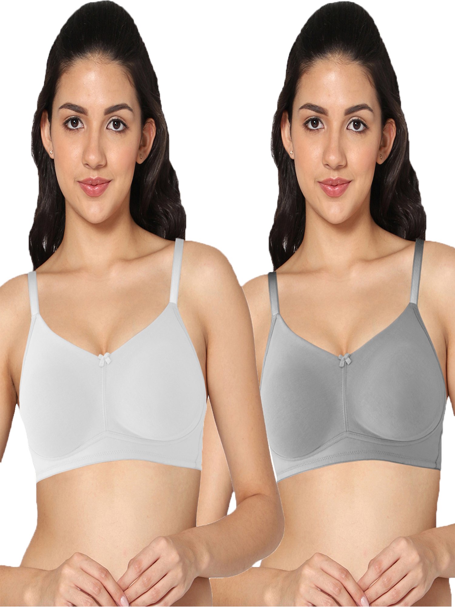 IN CARE Grey & White Non-Wired Full Coverage T-Shirt Bra - Pack of 2