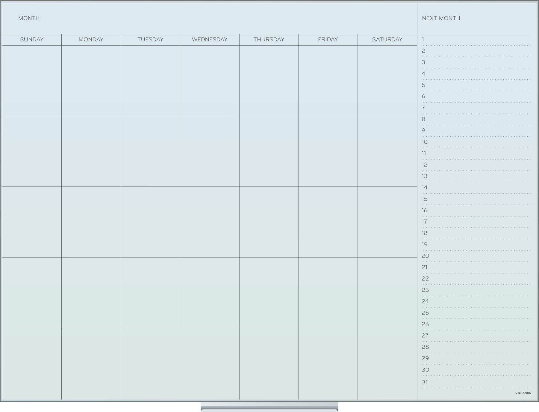 U Brands Glass Dry Erase Calendar Board 47x35 White Frosted Surface Frameless