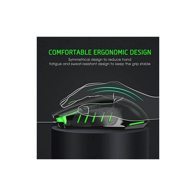 Gaming Mouse Wired 7200 DPI Programmable Breathing Light Ergonomic USB Computer Mice RGB Laptop PC Gaming Mouse 7 Buttons for Windows 7810XP Vista Linux Grey