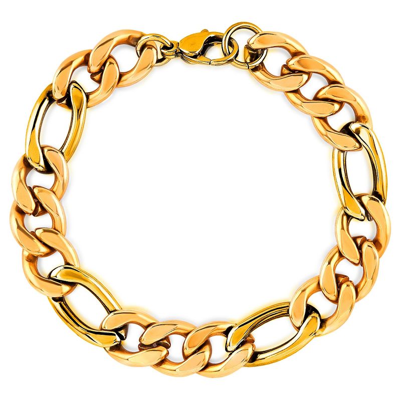 Men's Crucible Gold Plated Stainless Steel Figaro Chain Bracelet (11mm) - Gold (9")