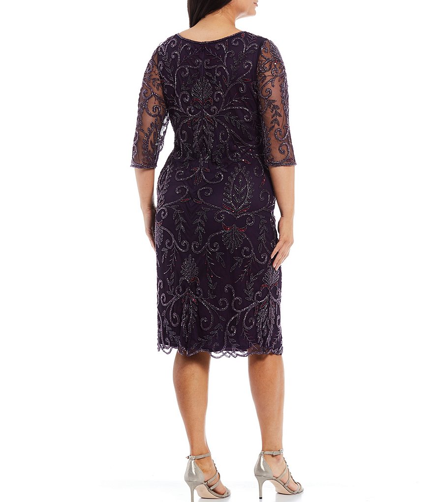 Jessica Howard Plus Size Crew Neck 3/4 Sleeve Printed Trapeze Dress