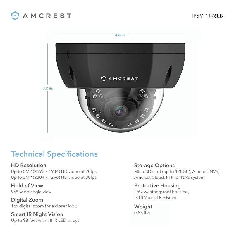 5MP Outdoor PoE IP Camera UltraHD Security Camera 36mm Lens IP67 Weatherproof Security Cloud and MicroSD Recording IP5M1176EW36MM White