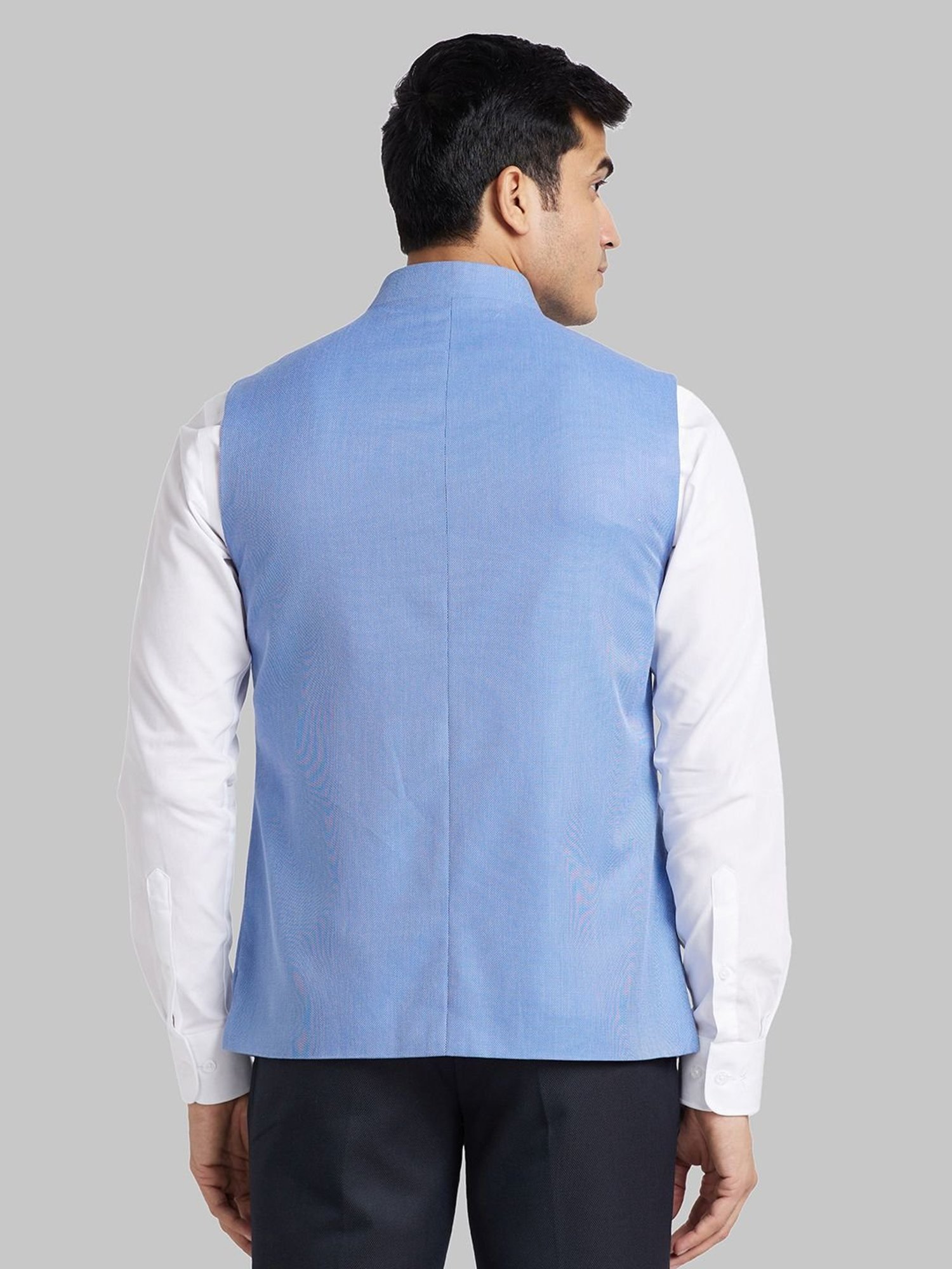 Park Avenue Blue Slim Fit Self Pattern Nehru Jacket
