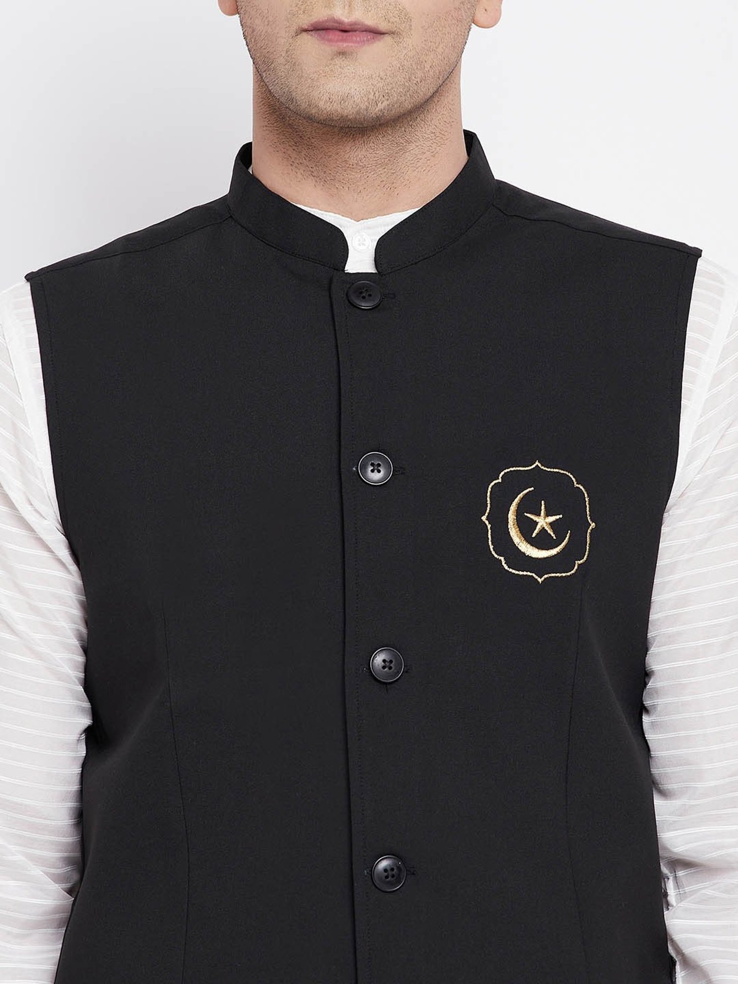 Even Black Mandarin Collar Nehru Jacket