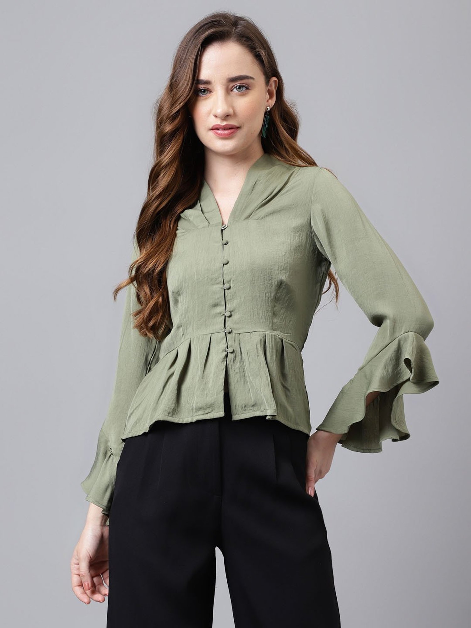 Latin Quarters Green Peplum Top