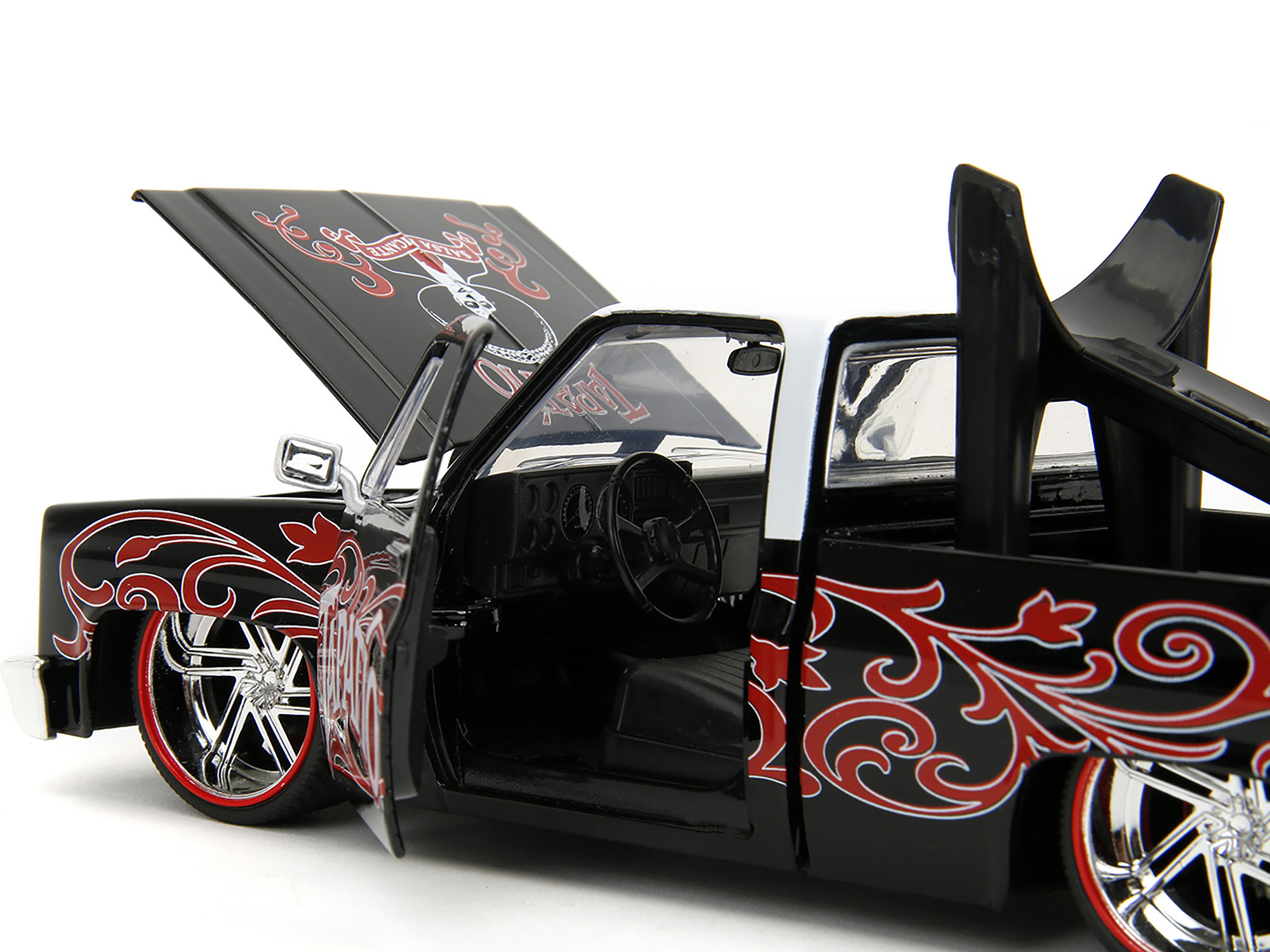 1976 Chevrolet Stepside Pickup Truck Tangier Orange with White Stripes 1/87 (HO) Scale Model Car by Classic Metal Works