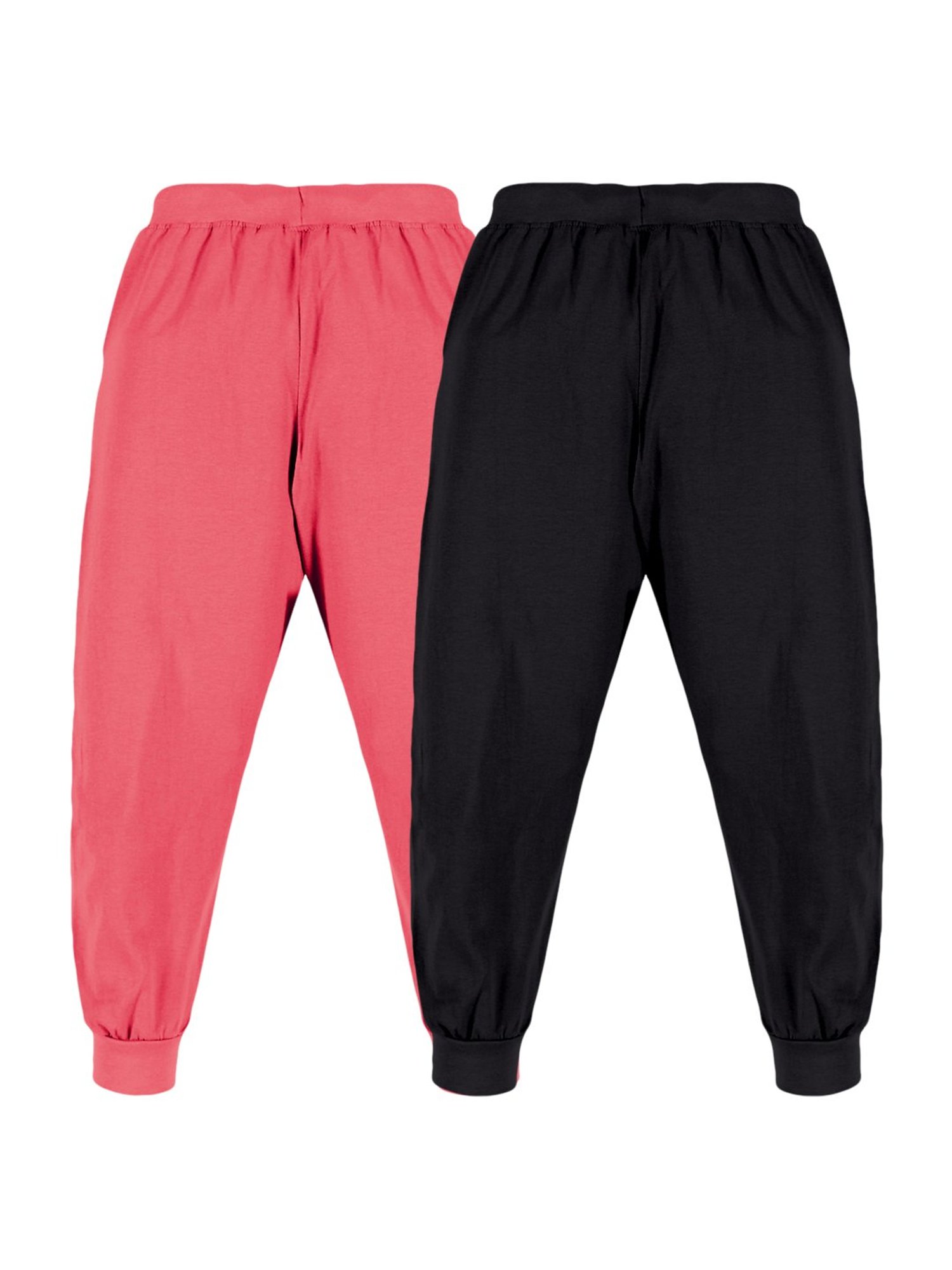 Kiddopanti Boys Jet Black & Coral Solid Trackpants (Pack Of 2)