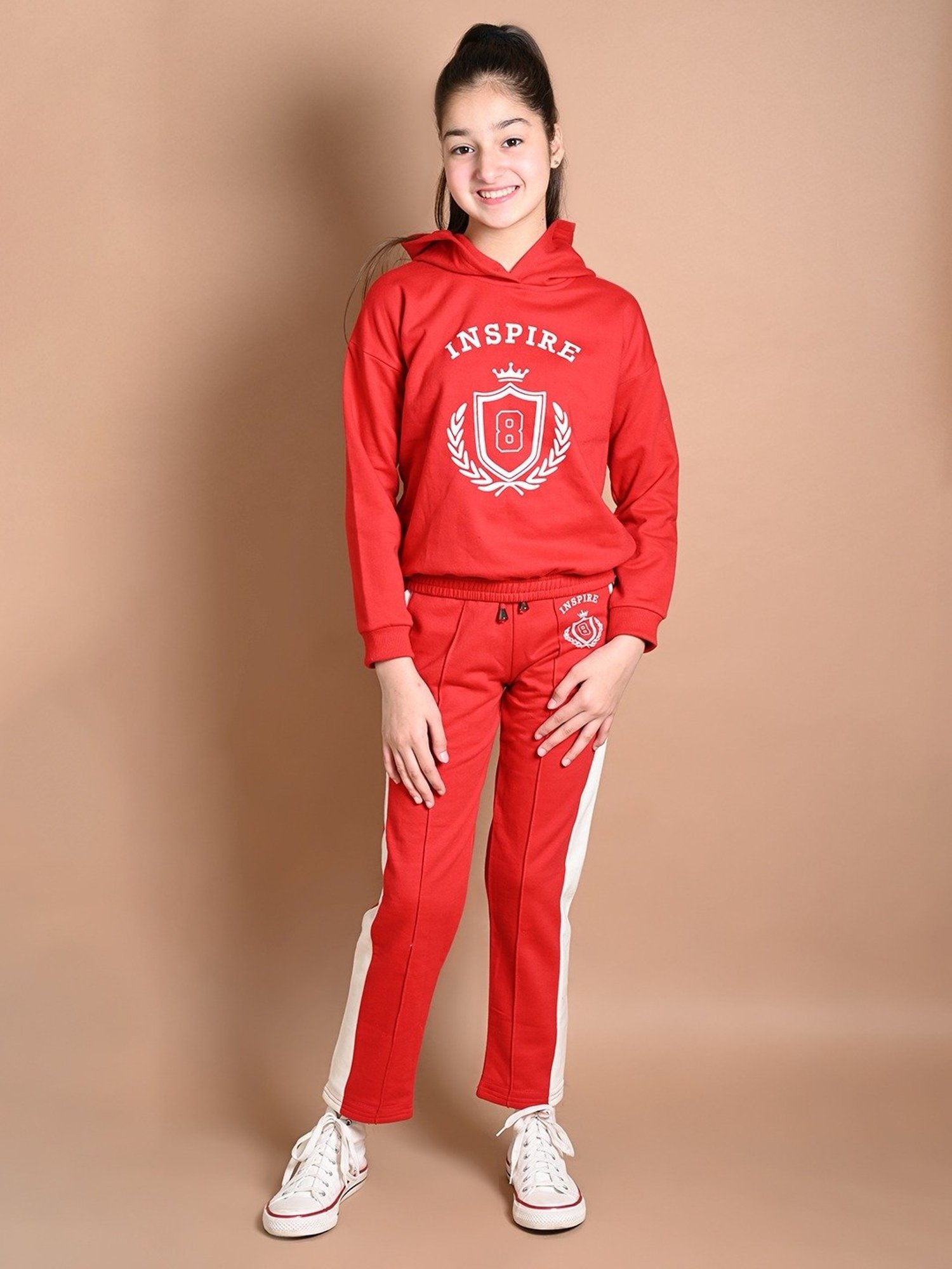 LilPicks Kids Red & White Printed Full Sleeves Sweatshirt Set