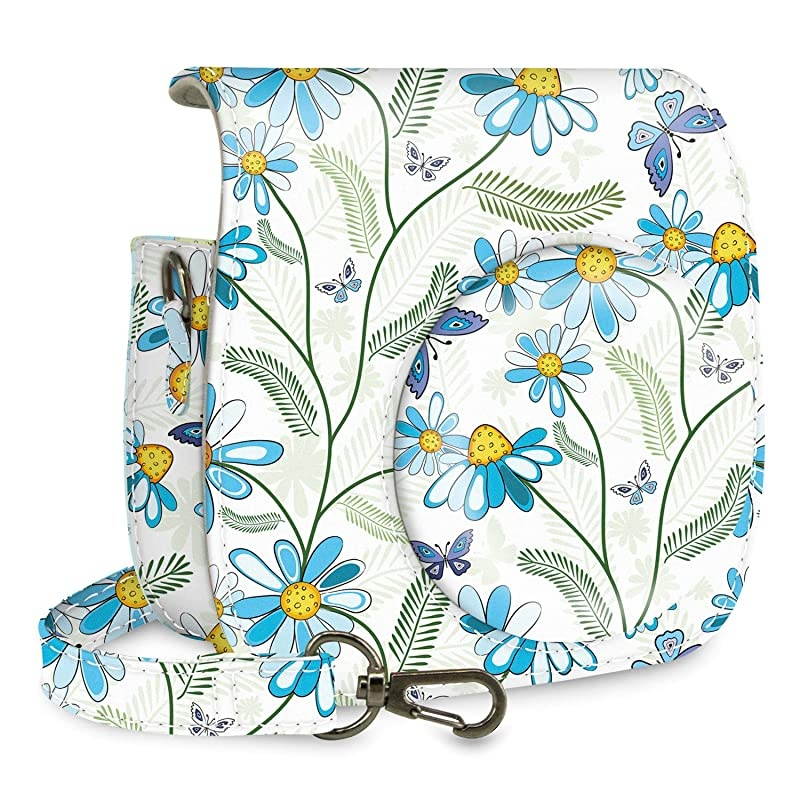 Protective Case Bag Purse Compatible with Mini 9 Mini 8 Mini 8+ Camera, Green Blue Flower