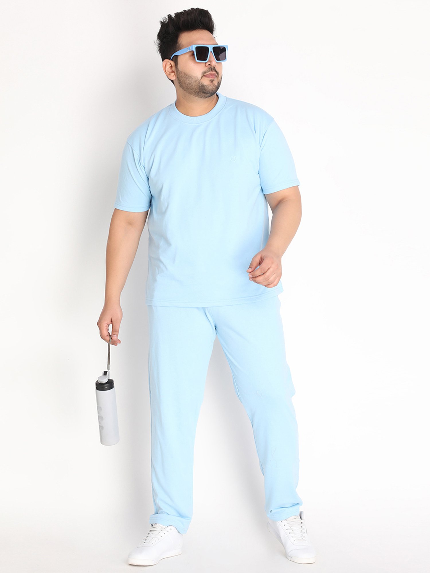 Chkokko Sky Blue Cotton Relaxed Fit Trackpants
