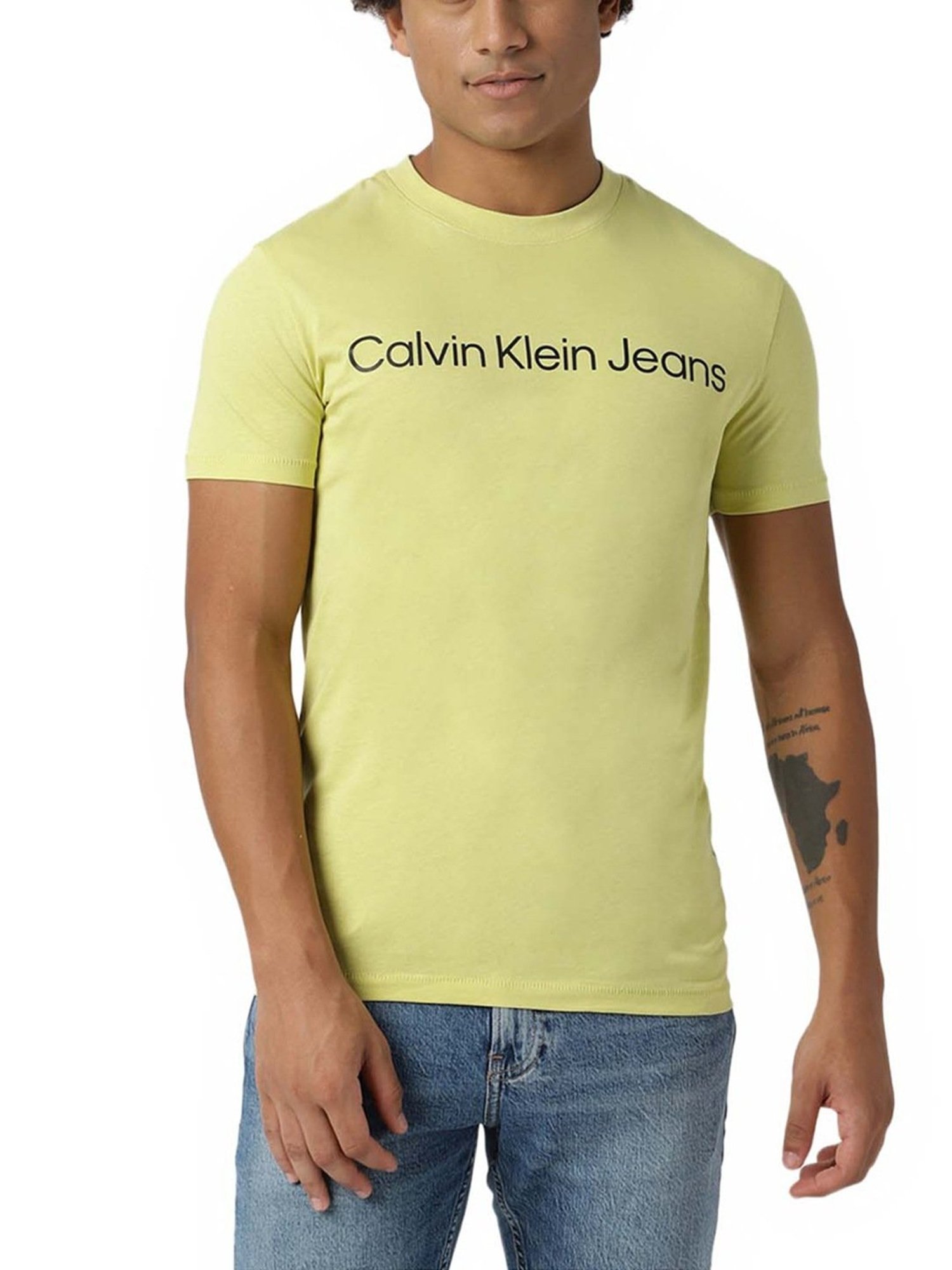 Calvin Klein Jeans Yellow Sand Logo Slim Fit T-Shirt
