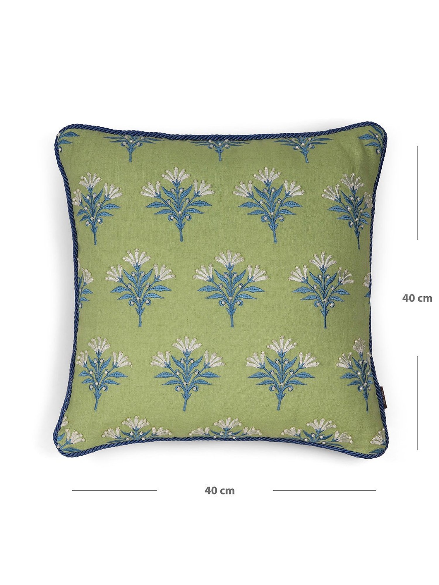Pure Home and Living Green Linen Embroidery Cushion Covers