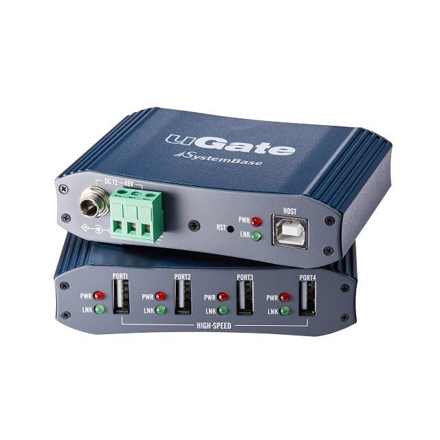 SystemBase &ndash; Industrial grade 4 ports USB 2.0 Hub, powered & mountable expander Hub, High Speed 480Mbps, ESD/Surge Protection (uGate-400H)