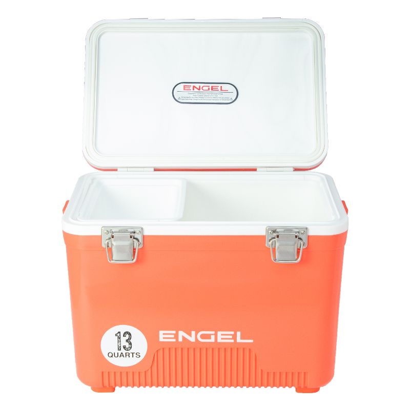 Engel 13 Quart Compact Durable Ultimate Leak Proof Outdoor Dry Box Cooler in Coral with Stain and Odor-Resistant Surface for 18 Cans or 12 lbs of Ice