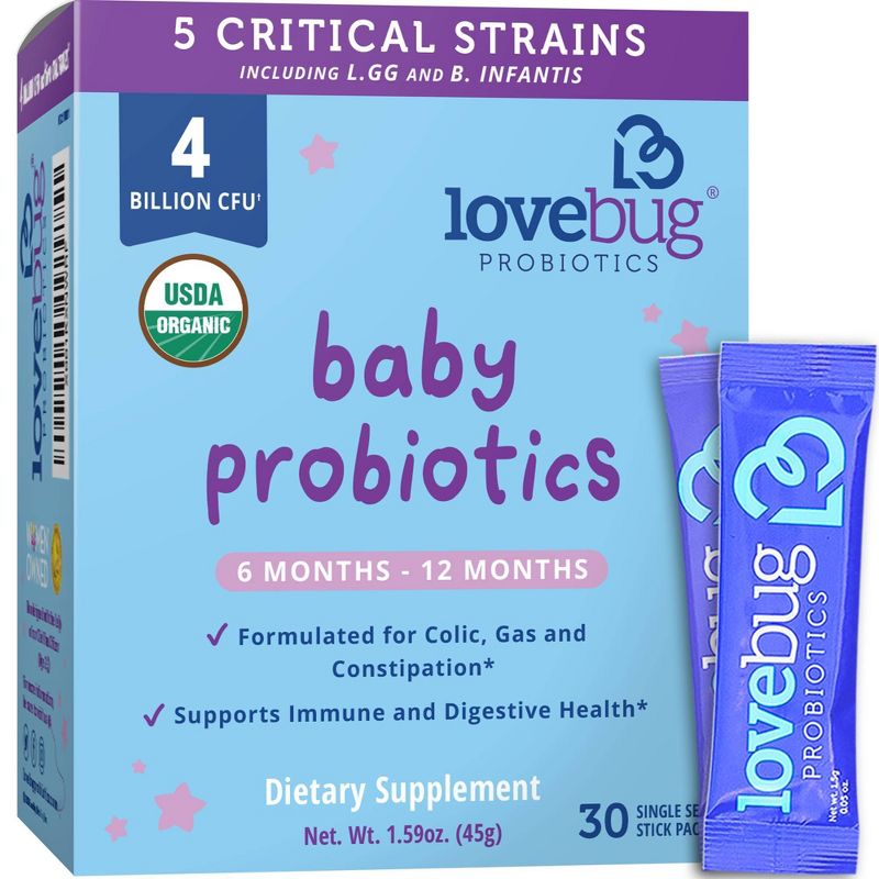 LoveBug Probiotics Tiny Tummies 30pk Infant & Baby Probiotic Supplements for 6-12 Months