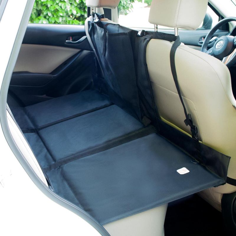 FrontPet Large Heavy Duty Backseat & Floor Cover Cushioned Vehicle Pet Barrier Divider with Spacious Storage Pocket for Trucks, SUVs and Sedans, Black