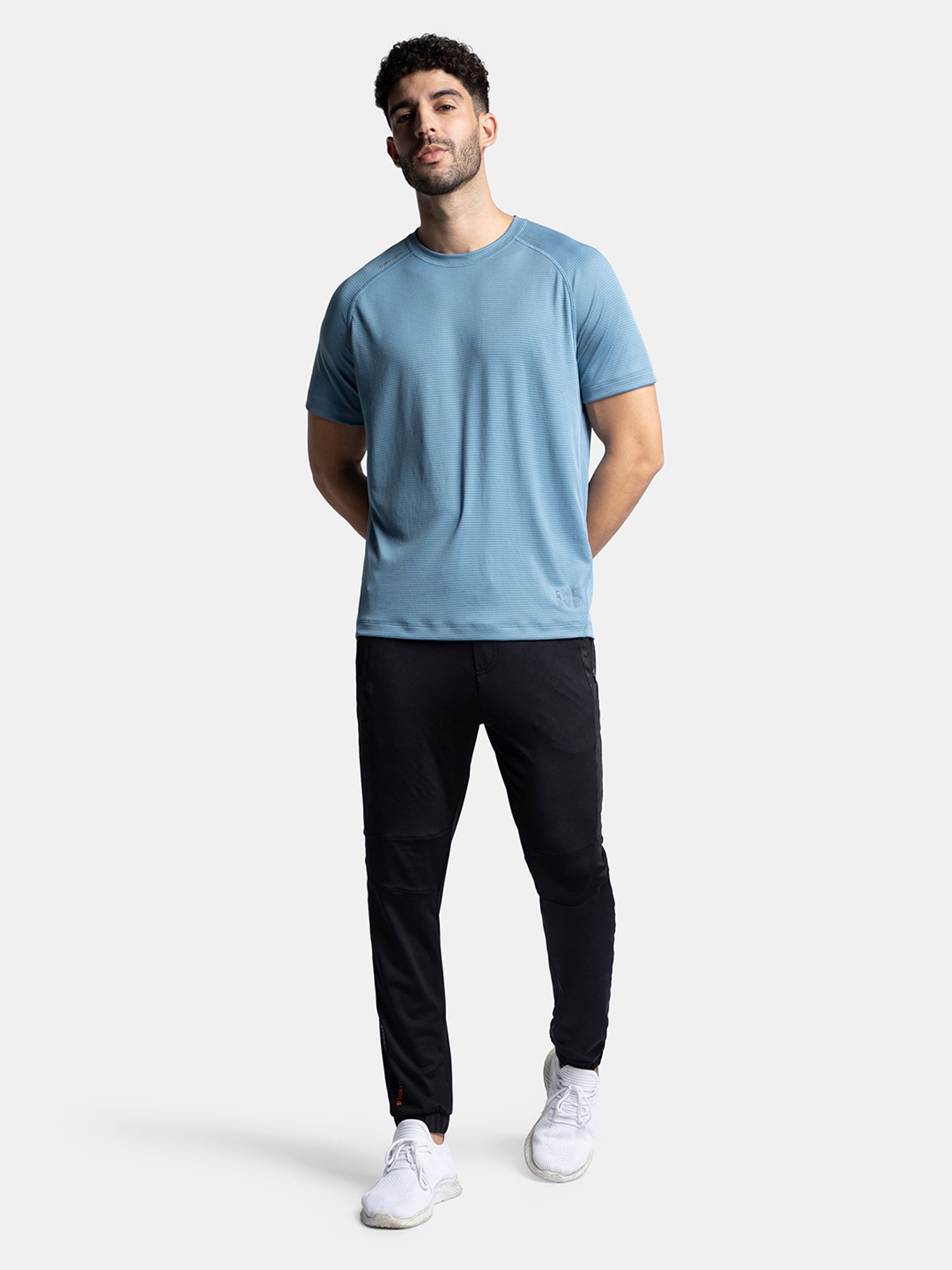 Jockey Provincial Blue Regular Fit Self Design Sports T-Shirt