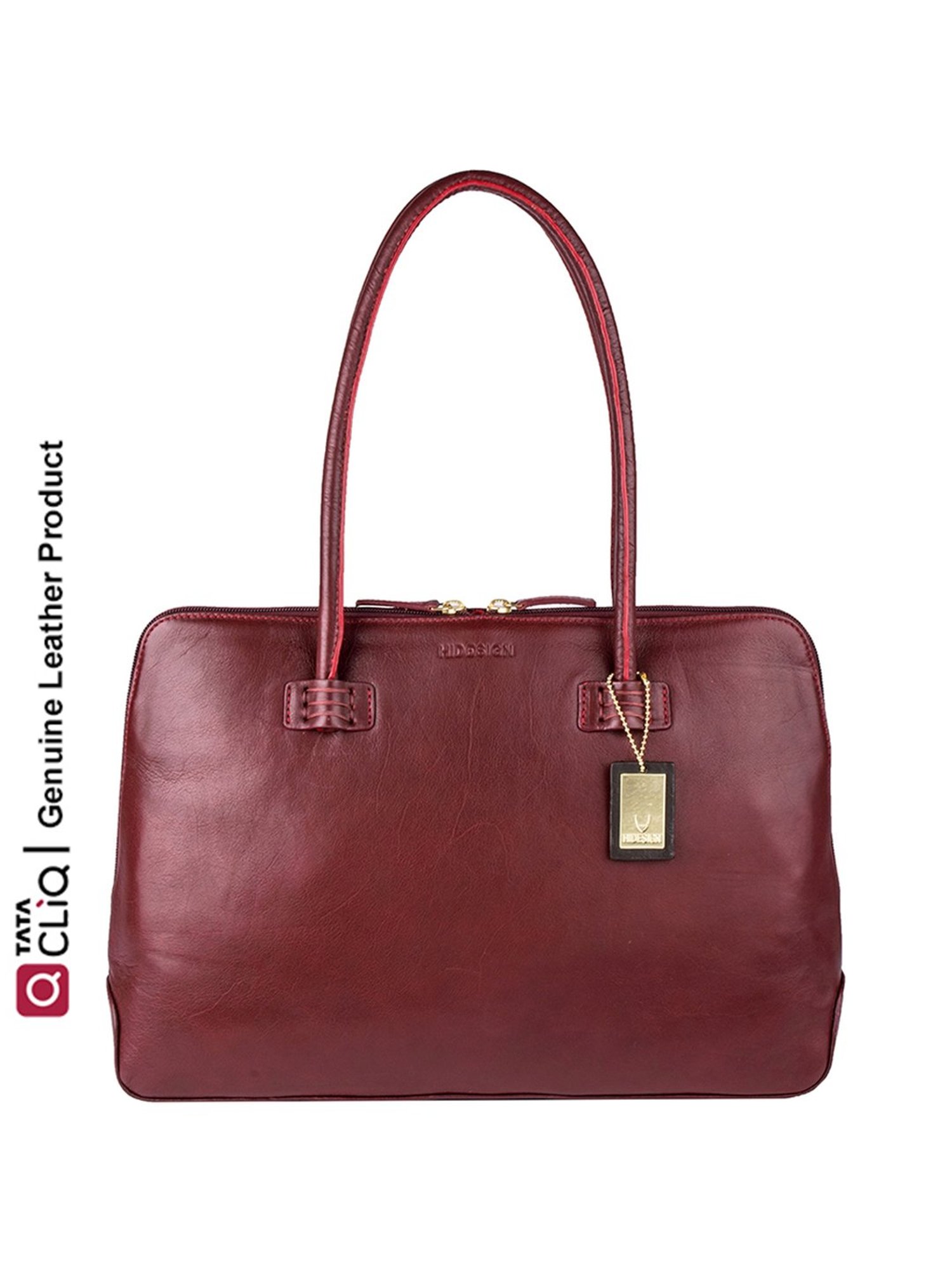 Hidesign Red Solid Medium Shoulder Handbag