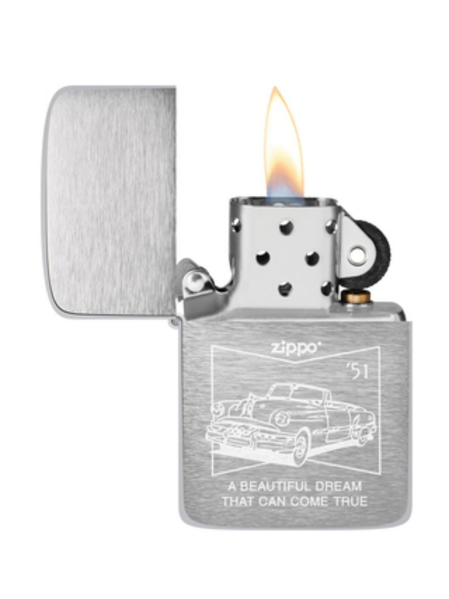 Zippo Silver 50s Car 1941 Replica Brushed Design Brass Windproof Pocket Lighter