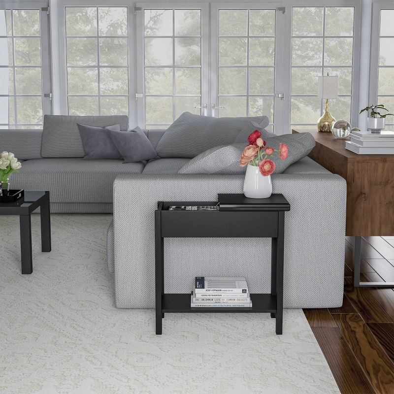 Flip Top End Table with Storage Compartment and Lower Shelf Matte Black - Yorkshire Home