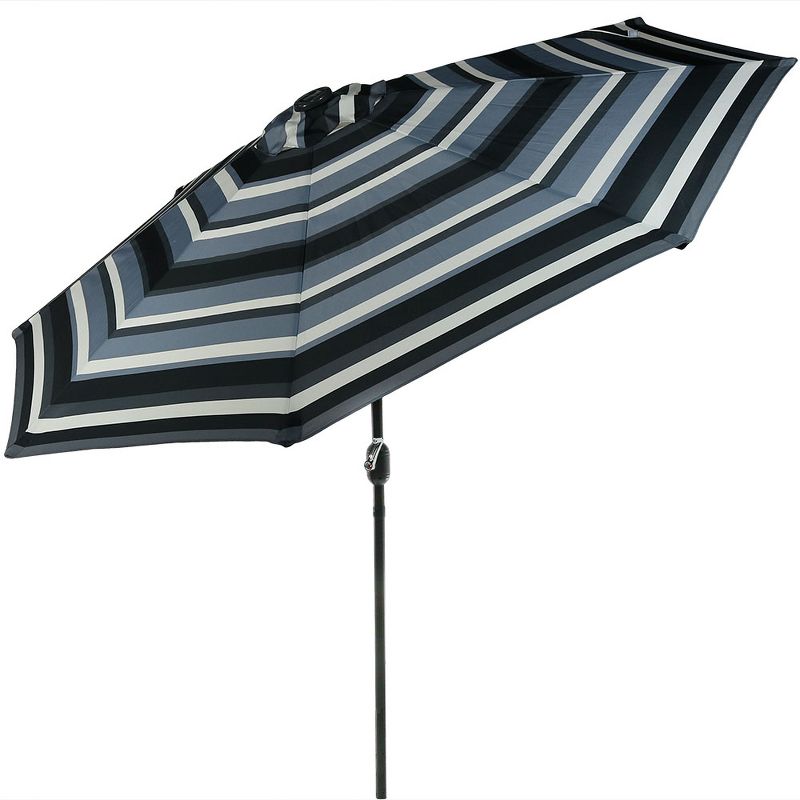 Sunnydaze Outdoor Aluminum Patio Umbrella with Solar Lights, Tilt, and Crank - 9' - Catalina Beach Stripe