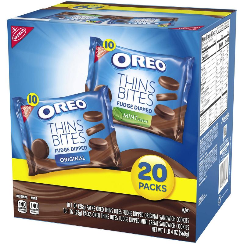 Oreo Thins Bites Fudge Dipped Sandwich Cookies Multipack - 20ct