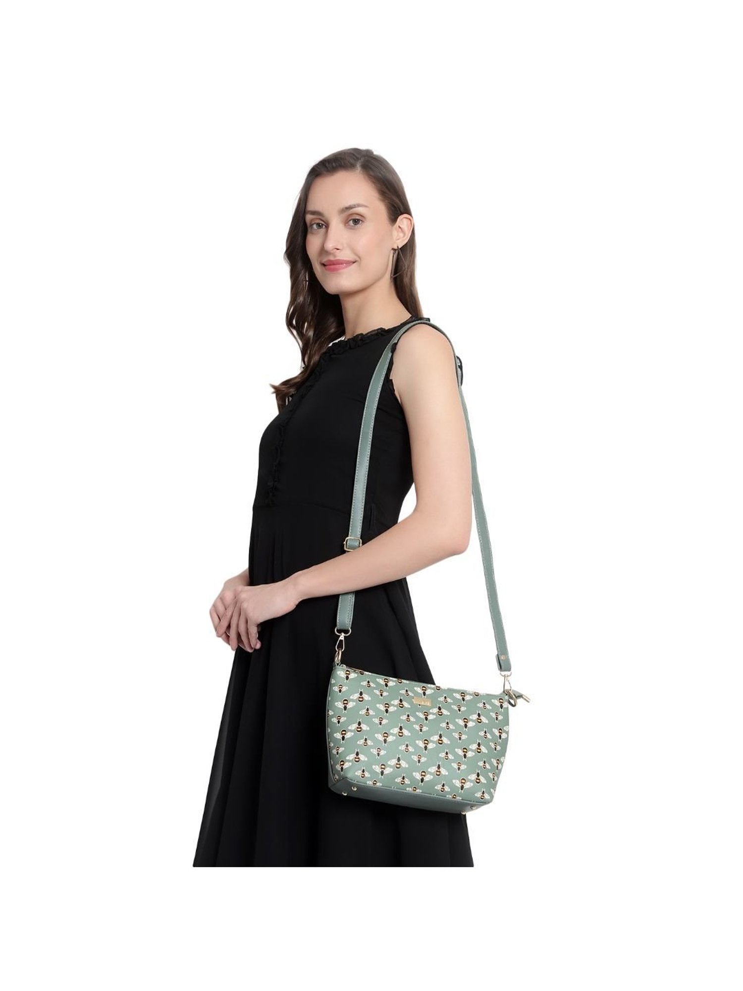 Yelloe Green Printed Medium Cross Body Bag