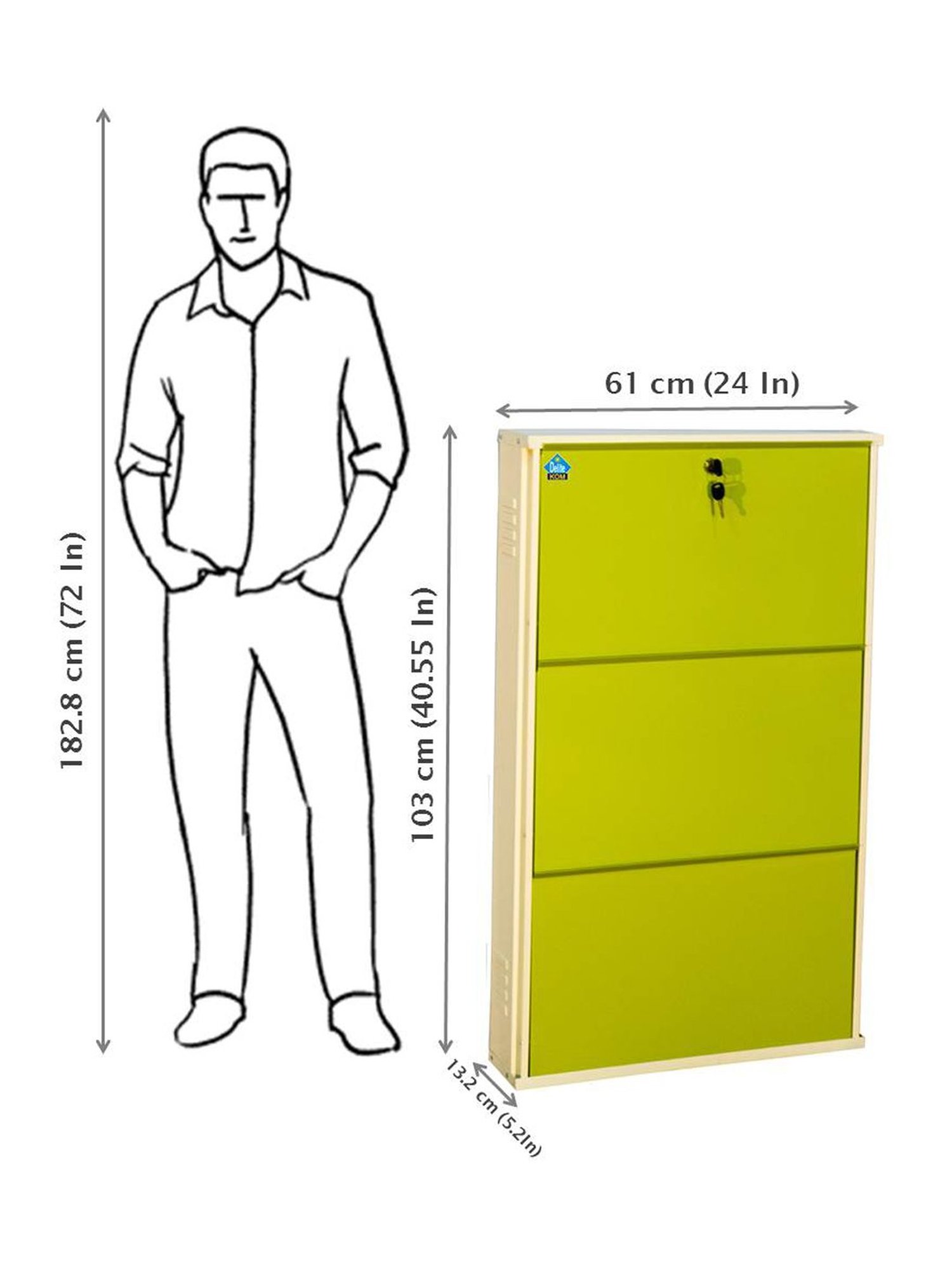 Delite Kom Metal Shoe Rack - 24" 3 Shelf, Ivory Green, PowderCoat, Wall Mount, DIY