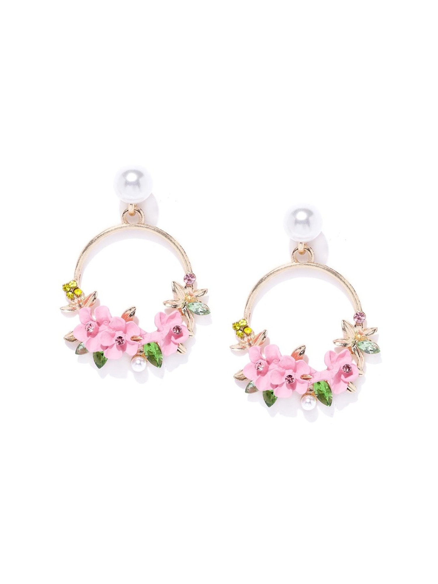 YouBella Rose-Gold Tone Multi Stone Studded Chand Bali Earrings for Women